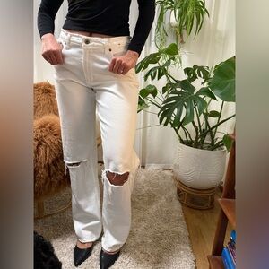 Abercrombie & Fitch White Distressed Straight Leg Jeans